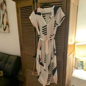 Geometric pattern dress: white, black, cream